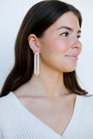 Silver Waterfall Chain Earrings - Nickel & Suede