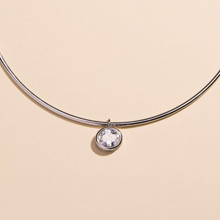 Silver Waterproof Crystal Oval Pendant Collar Necklace - Nickel & Suede