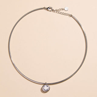 Silver Waterproof Crystal Oval Pendant Collar Necklace - Nickel & Suede
