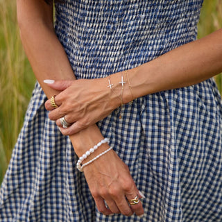 Silver Waterproof Sideways Cross Bracelet - Nickel & Suede