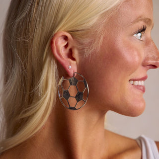 Silver Waterproof Soccer Hoop Earrings - Nickel & Suede