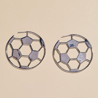 Silver Waterproof Soccer Hoop Earrings - Nickel & Suede