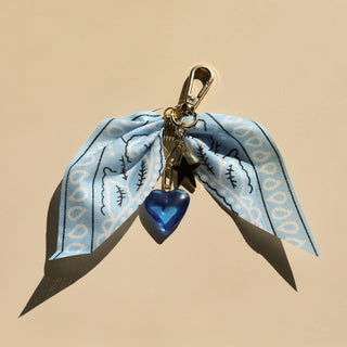 Sky Blue Bandana Bag Charm - Nickel & Suede