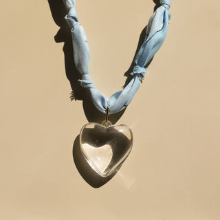 Sky Blue Bandana Charm Necklace - Nickel & Suede