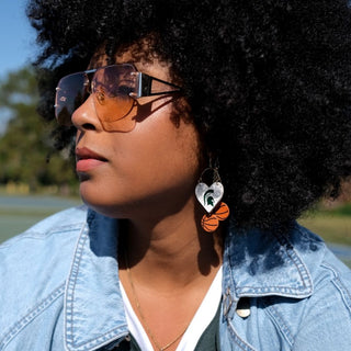 Slam Dunk Basketball Dangle Earrings - Nickel & Suede