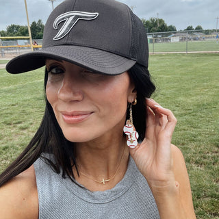 Slugger Baseball Dangle Earrings - Nickel & Suede