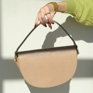 Sofie Saddle Bag in Iced Latte - Nickel & Suede