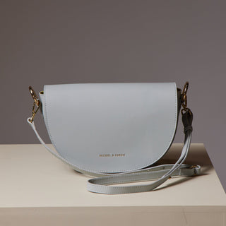 Sofie Saddle Bag in Morning Fog - Nickel & Suede