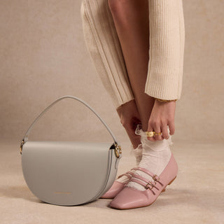 Sofie Saddle Bag in Morning Fog - Nickel & Suede