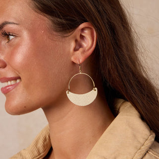 Soft Pearl Aster Leather Hoop Earrings - Nickel & Suede