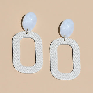 Soft Pearl Bloch Leather and Resin Drop Earrings - Nickel & Suede