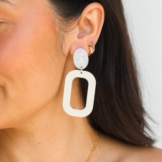 Soft Pearl Bloch Leather and Resin Drop Earrings - Nickel & Suede