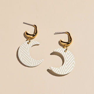 Soft Pearl Crescent Leather Drop Earrings - Nickel & Suede