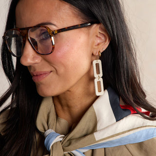 Soft Pearl Morgan Geometric Drop Earrings - Nickel & Suede
