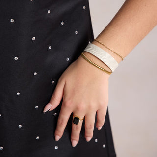 Soft Pearl Thin Leather Cuff Bracelet - Nickel & Suede