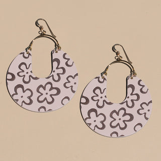 Soft Sand Bloomscape Leo Leather Statement Hoop Earrings - Nickel & Suede