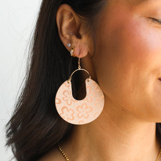 Soft Sand Bloomscape Leo Leather Statement Hoop Earrings - Nickel & Suede