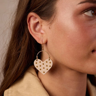 Soft Sand Harlow Studded Heart Hoop Earrings - Nickel & Suede