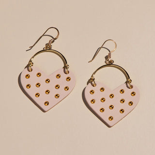 Soft Sand Harlow Studded Heart Hoop Earrings - Nickel & Suede