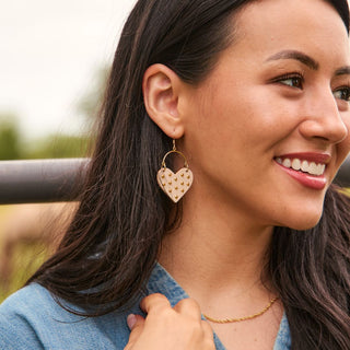 Soft Sand Harlow Studded Heart Hoop Earrings - Nickel & Suede