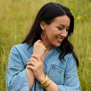 Spiced Cider Nadia Leather Hoop Earrings - Nickel & Suede