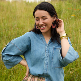 Spiced Cider Nadia Leather Hoop Earrings - Nickel & Suede