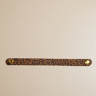 Spotted Leopard Thin Leather Cuff Bracelet - Nickel & Suede