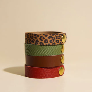 Spotted Leopard Thin Leather Cuff Bracelet - Nickel & Suede