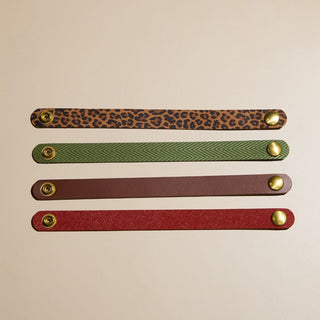 Spotted Leopard Thin Leather Cuff Bracelet - Nickel & Suede