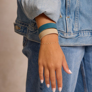 Stormy Teal Thin Leather Cuff Bracelet - Nickel & Suede