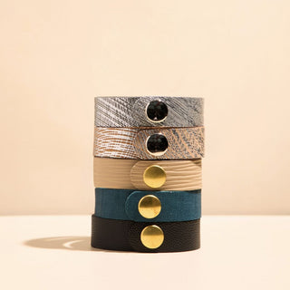 Stormy Teal Thin Leather Cuff Bracelet - Nickel & Suede