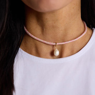 Strawberry Milkshake Minimalist Waterproof Cord Necklace - Nickel & Suede