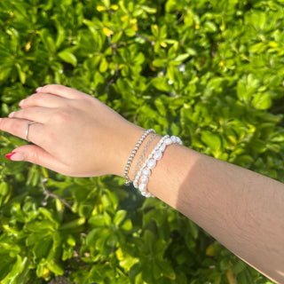 Stretchy Pearl Bracelet Set - Nickel & Suede