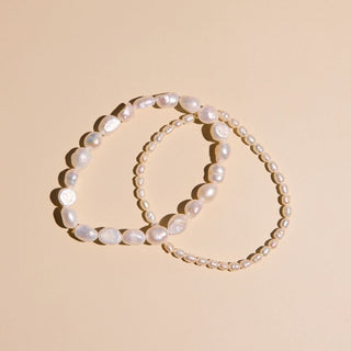 Stretchy Pearl Bracelet Set - Nickel & Suede