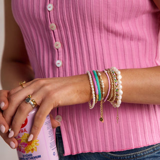 Stretchy Pearl Bracelet Set - Nickel & Suede