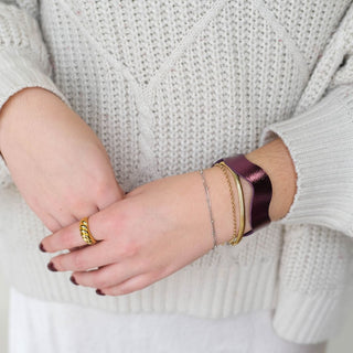 Sugar Plum Squiggle Leather Cuff Bracelet - Nickel & Suede