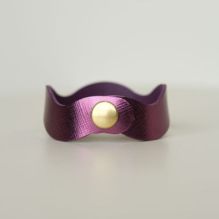 Sugar Plum Squiggle Leather Cuff Bracelet - Nickel & Suede
