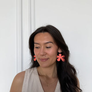 Sunrise Basic Poppy Flower Statement Earring - Nickel & Suede