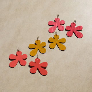 Sunrise Basic Poppy Flower Statement Earring - Nickel & Suede
