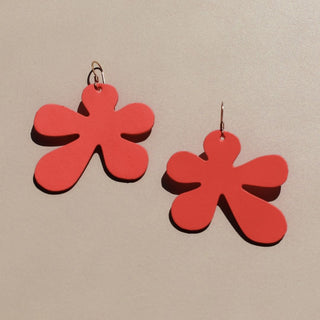 Sunrise Basic Poppy Flower Statement Earring - Nickel & Suede