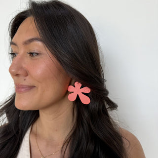 Sunrise Basic Poppy Flower Statement Earring - Nickel & Suede