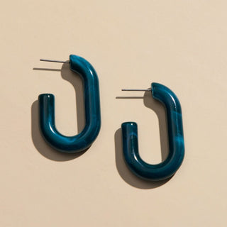 Teal Ada Acrylic Hoops - Nickel & Suede