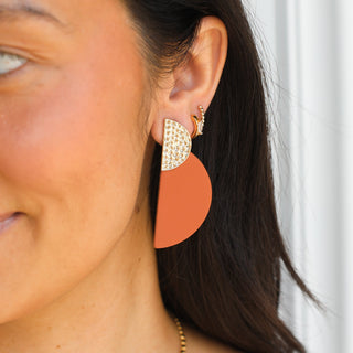 Terracotta Demi Half Circle Leather Statement Earrings - Nickel & Suede