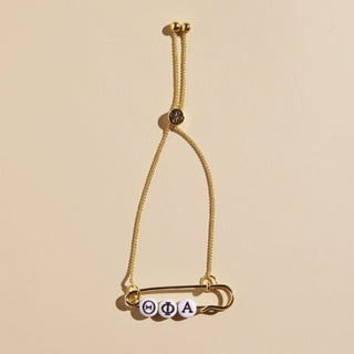 Theta Phi Alpha Sorority Safety Pin Bracelet - Officially Licensed - Nickel & Suede