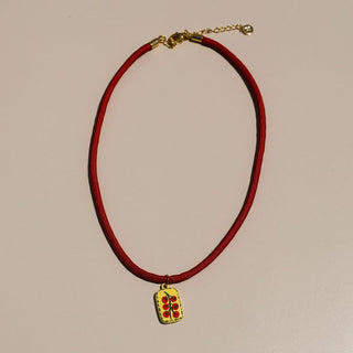 Tomato Vine Hand Painted Enamel Charm Necklace - Nickel & Suede