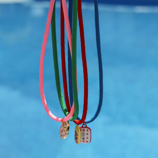 Tomato Vine Hand Painted Enamel Charm Necklace - Nickel & Suede