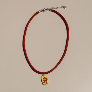 Tomato Vine Hand Painted Enamel Charm Necklace - Nickel & Suede