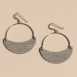 Truffle Trellis Aster Leather Hoop Earrings - Nickel & Suede