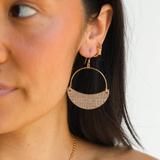 Truffle Trellis Aster Leather Hoop Earrings - Nickel & Suede