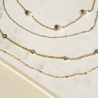 Turquoise Beaded Delicate Saturn Chain Necklace - Nickel & Suede